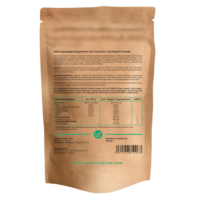 Vitalium Curcumin + Piperin Kapseln - wodstore